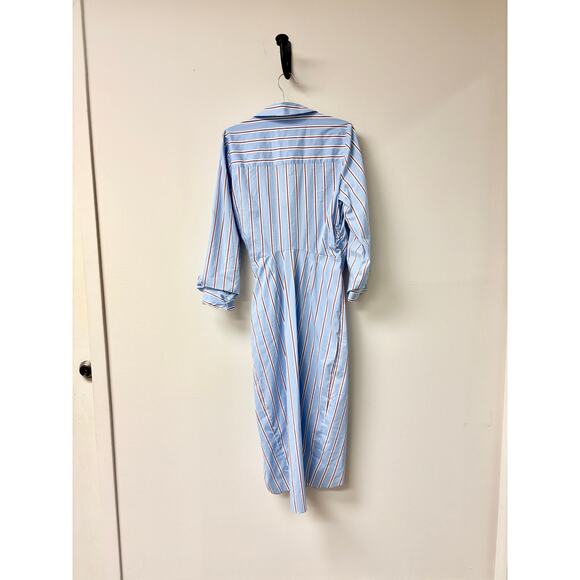 NWOT Veronica Beard Afton Striped Poplin Wrap Midi Shirt Dress Light Blue US 8 - Picture 3 of 5